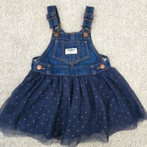 Oshkosh B’Gosh Vestbak Overall Dress Navy Tulle Sparkle Polka Dot Size 18 Months